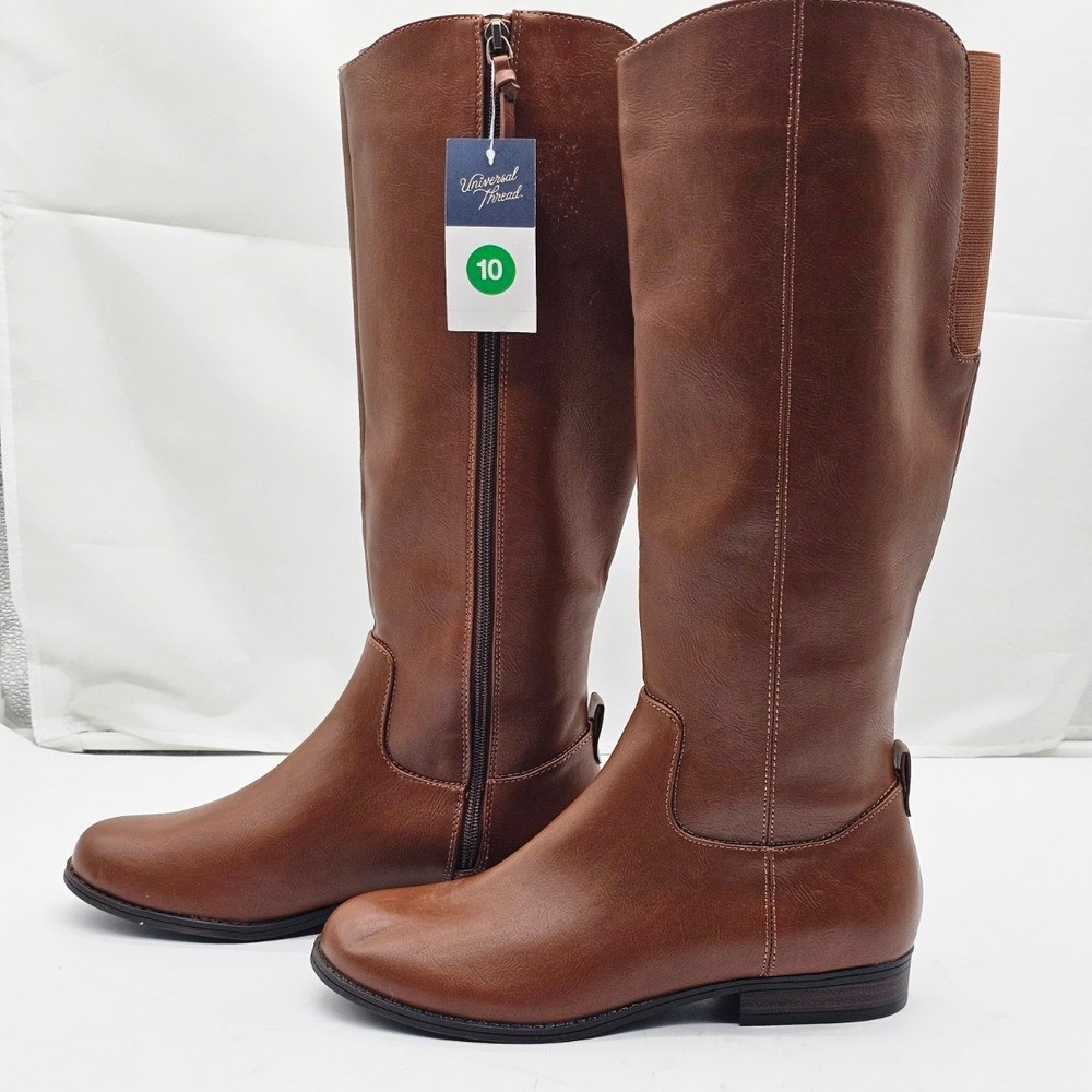 Universal Thread Riding Boots Women Size 10 Cognac NWT Tall Faux Leather Brisa
